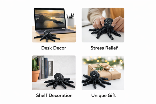 Flexible Black Octopus | Articulated 3D Printed Desk Toy & Décor