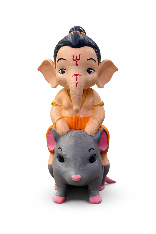 Cute Ganesha Idol on Rat (Mushak) – 3D Printed Ganpati Murti for Home, Office & Gifting