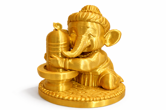 Golden Ganesha Hugging Shivling – 3D Printed Spiritual Idol