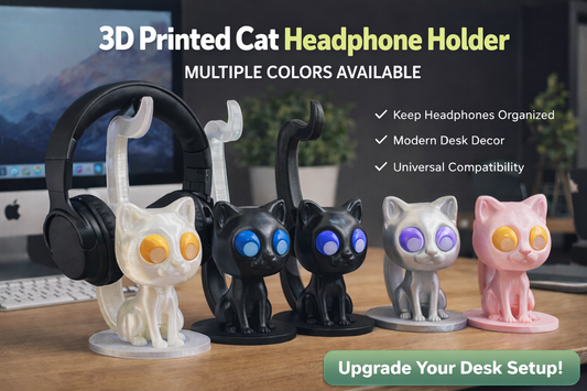 3D Printed Cat Headphone Holder | Aesthetic Desk Headset Stand | Premium Office & Gaming Desk Organizer