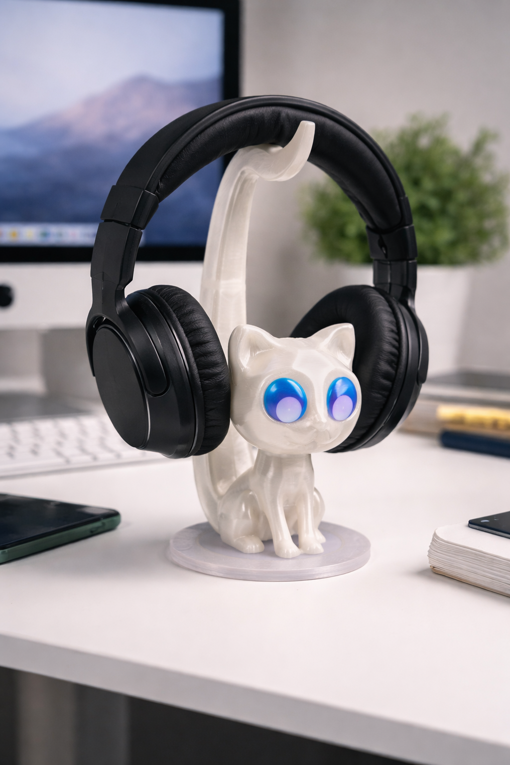 3D Printed Cat Headphone Holder | Aesthetic Desk Headset Stand | Premium Office & Gaming Desk Organizer