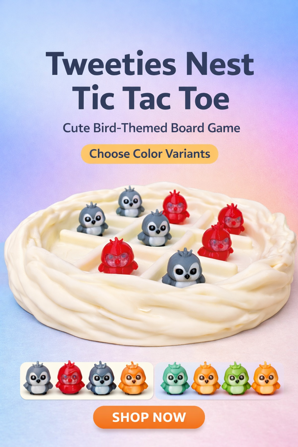 Tweeties Nest Tic Tac Toe – Cute Bird-Themed 3D Printed Board Game