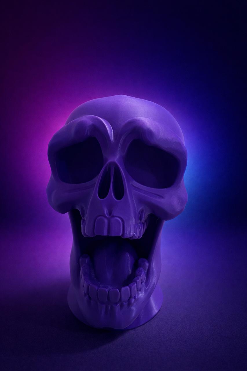 3D Printed Skull Headphone & Controller Holder – Gaming Desk Organizer Stand | Premium Matte Finish | Space Saving Gamer Setup Accessory (Purple)