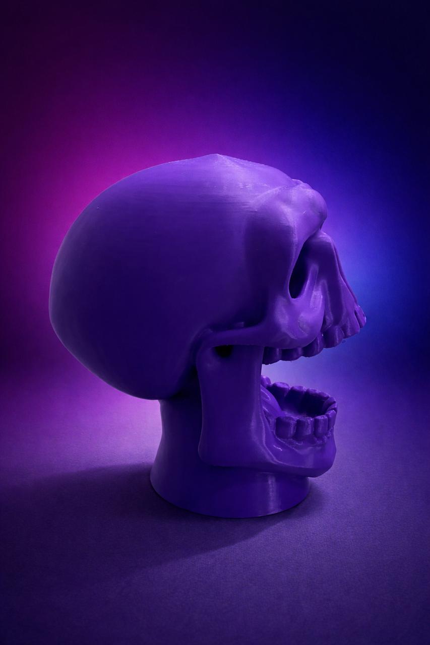3D Printed Skull Headphone & Controller Holder – Gaming Desk Organizer Stand | Premium Matte Finish | Space Saving Gamer Setup Accessory (Purple)