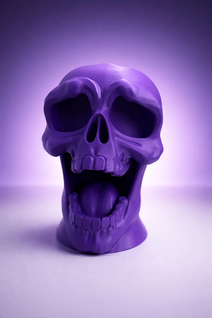 3D Printed Skull Headphone & Controller Holder – Gaming Desk Organizer Stand | Premium Matte Finish | Space Saving Gamer Setup Accessory (Purple)