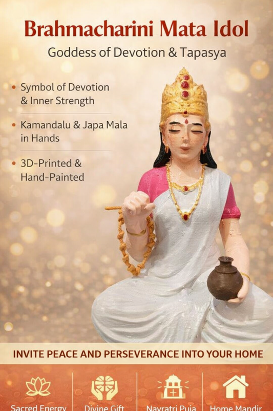 Brahmacharini Mata Idol – Goddess of Devotion & Tapasya | Hand-Painted Divine Murti for Home Mandir & Navratri