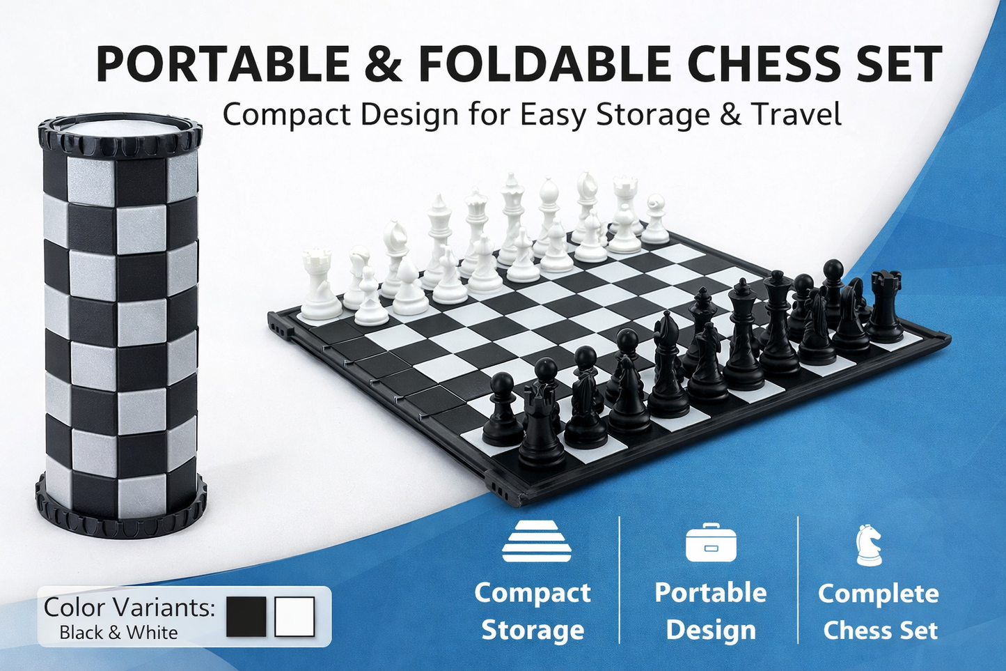 Foldable Chess Set with Compact Storage | Portable Travel Chess Board