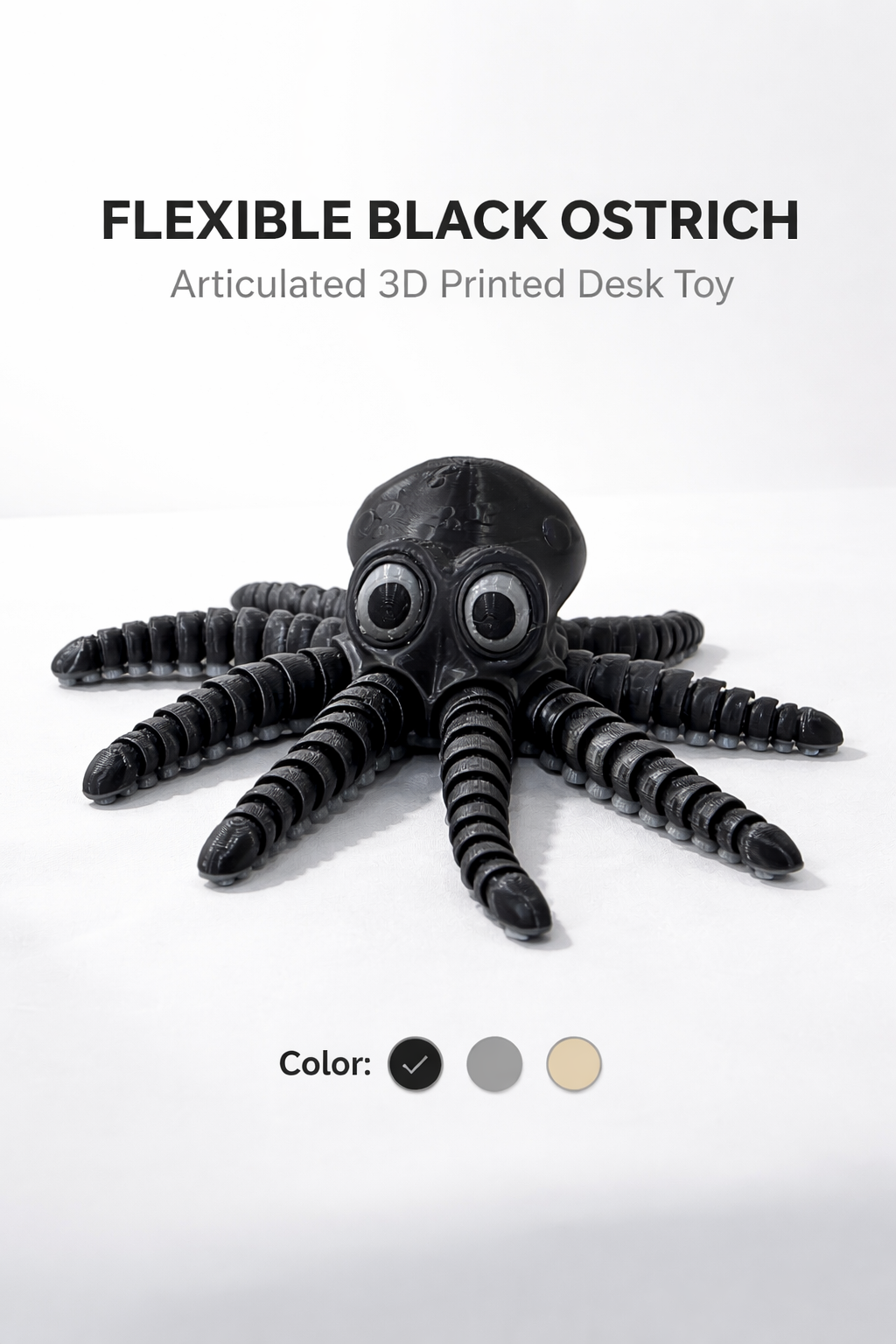 Flexible Black Octopus | Articulated 3D Printed Desk Toy & Décor