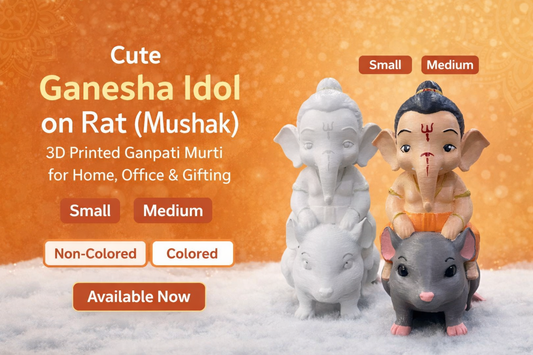 Cute Ganesha Idol on Rat (Mushak) – 3D Printed Ganpati Murti for Home, Office & Gifting
