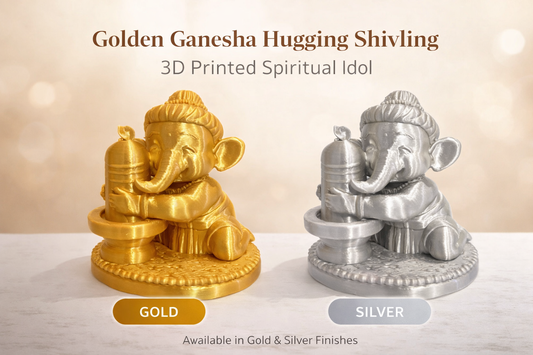 Golden Ganesha Hugging Shivling – 3D Printed Spiritual Idol