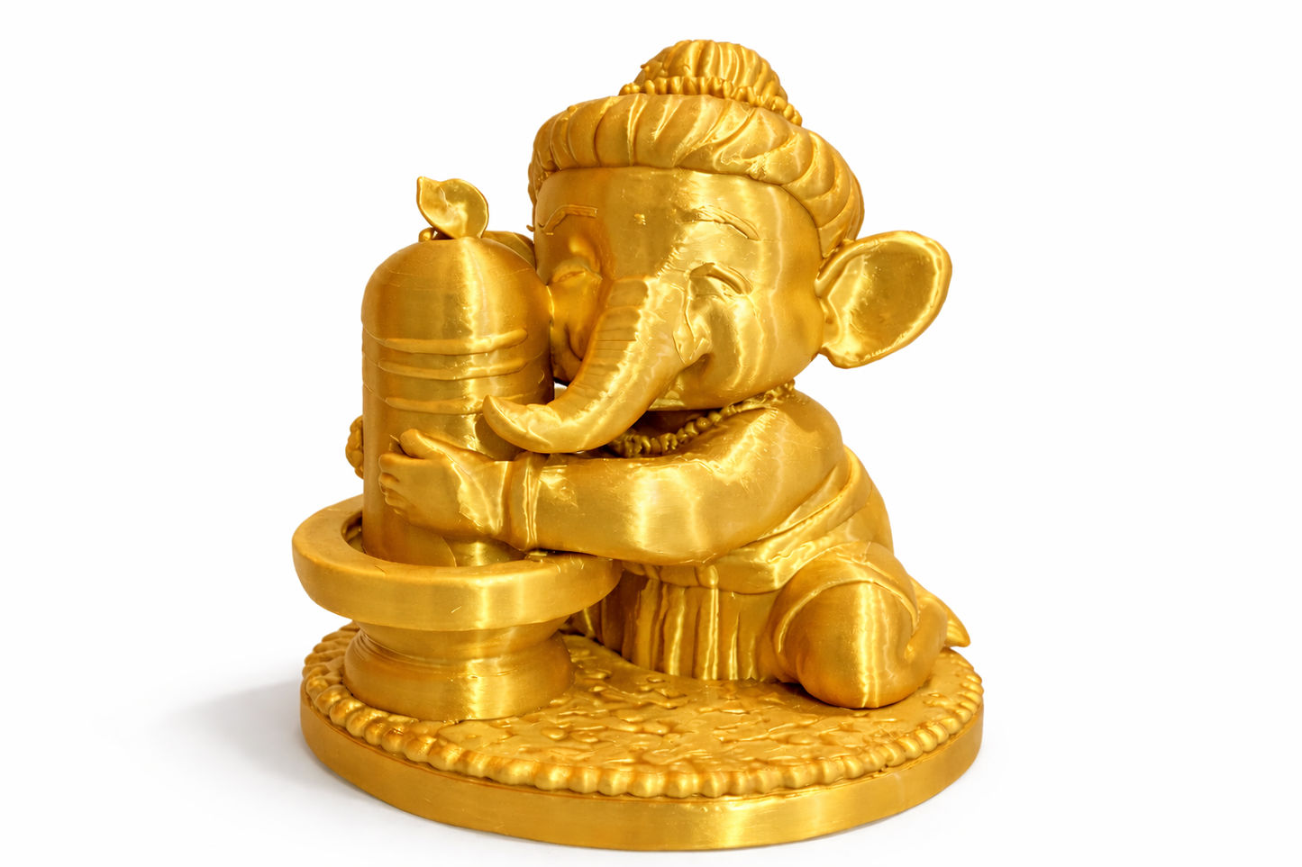 Golden Ganesha Hugging Shivling – 3D Printed Spiritual Idol