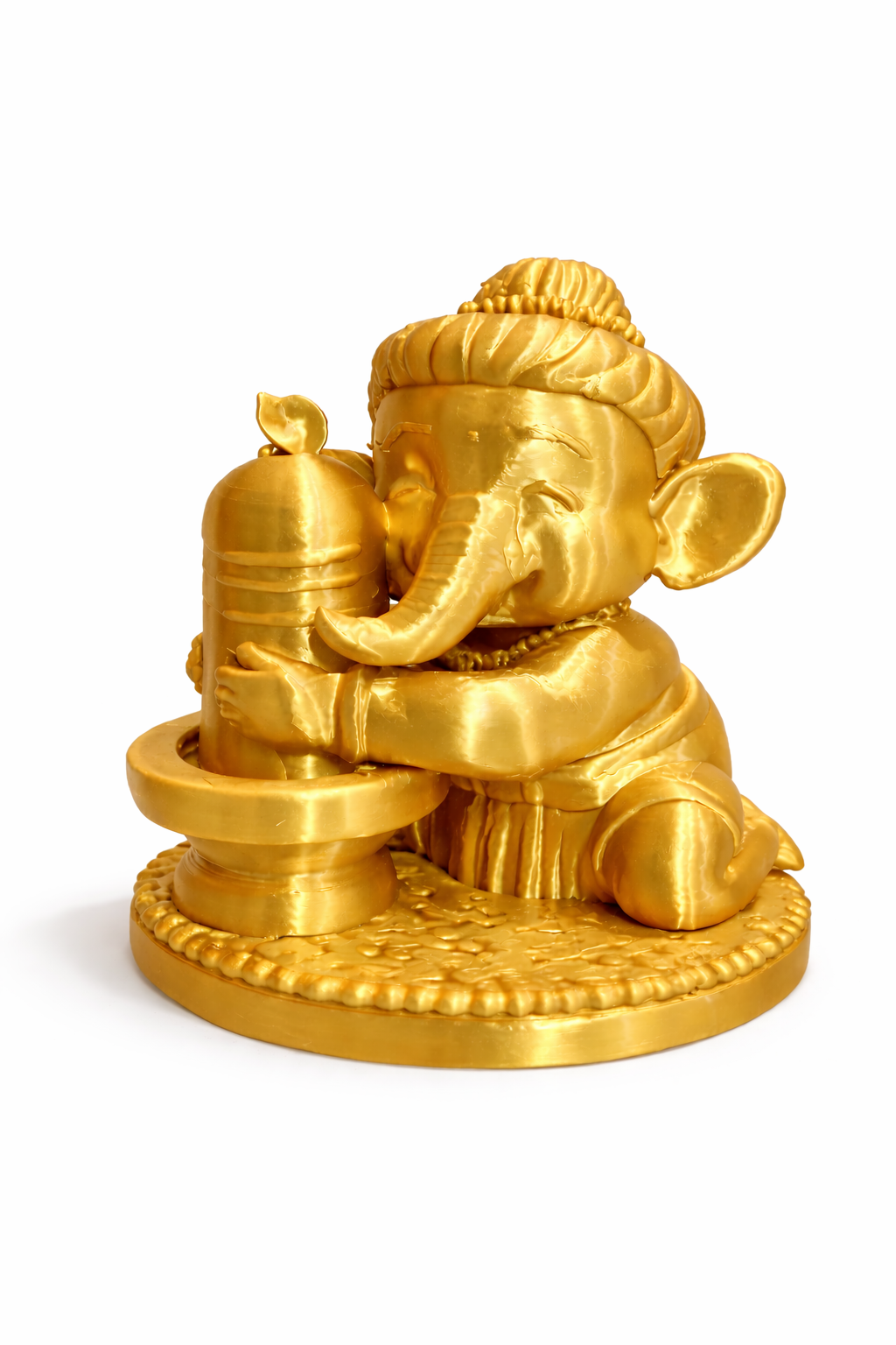 Golden Ganesha Hugging Shivling – 3D Printed Spiritual Idol