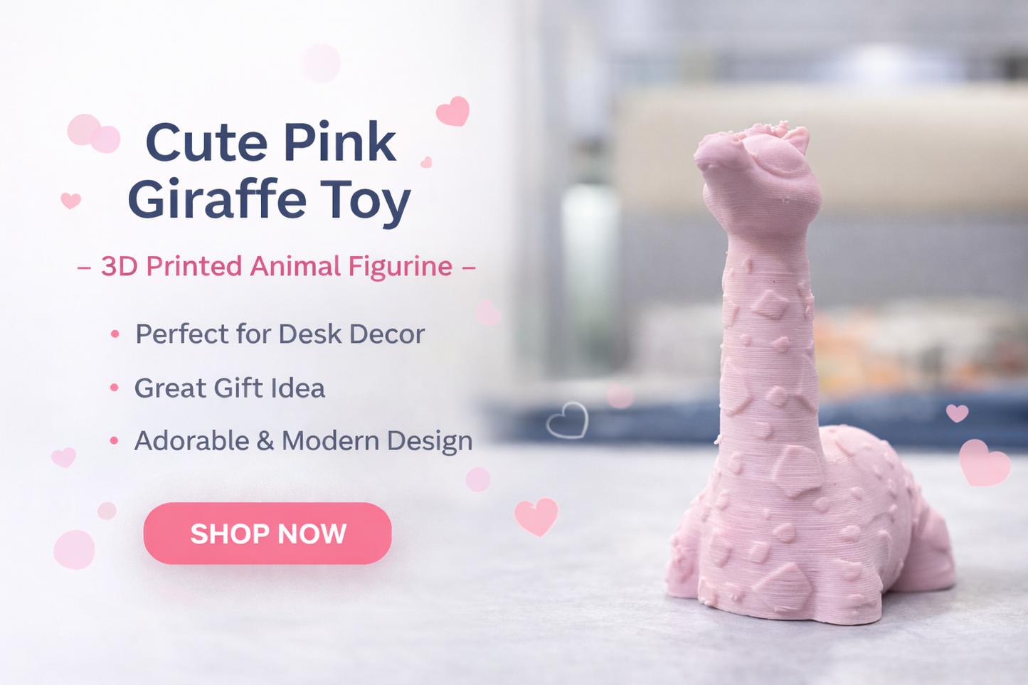 Cute Pink Giraffe Toy – 3D Printed Mini Animal Figurine