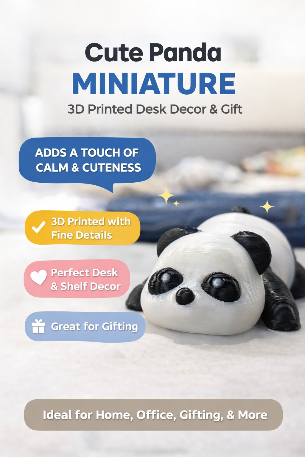 Cute Panda Miniature | 3D Printed Panda Desk Decor & Gift