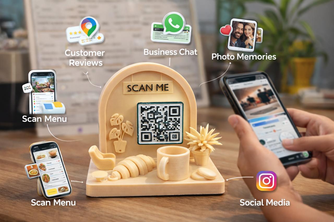 Personalized QR Code Desk Nameplate for IT Professionals | QR Code Scanner Stand