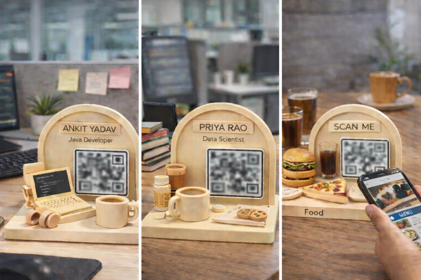 Personalized QR Code Desk Nameplate for IT Professionals | QR Code Scanner Stand
