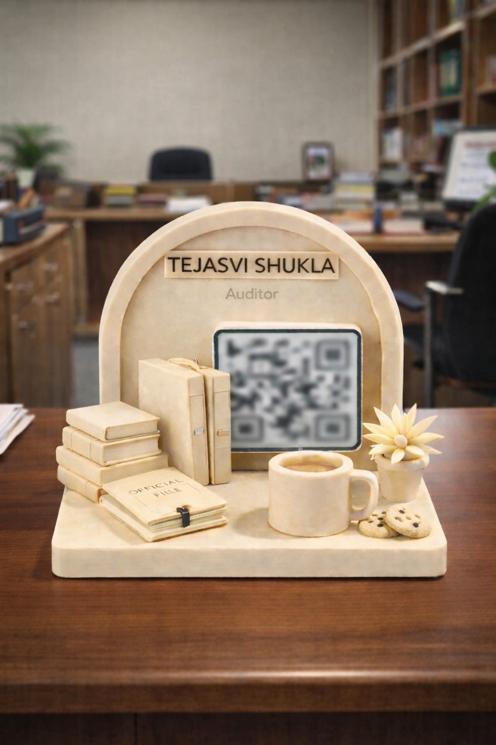 Personalized QR Code Desk Nameplate for IT Professionals | QR Code Scanner Stand