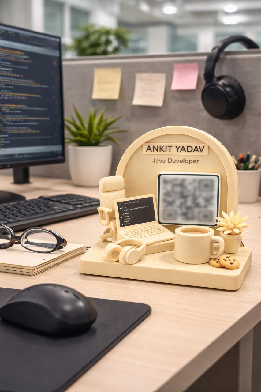 Personalized QR Code Desk Nameplate for IT Professionals | QR Code Scanner Stand