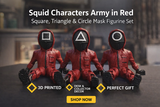 Squid Characters Army in Red – Square, Triangle & Circle Mask Figurine Set