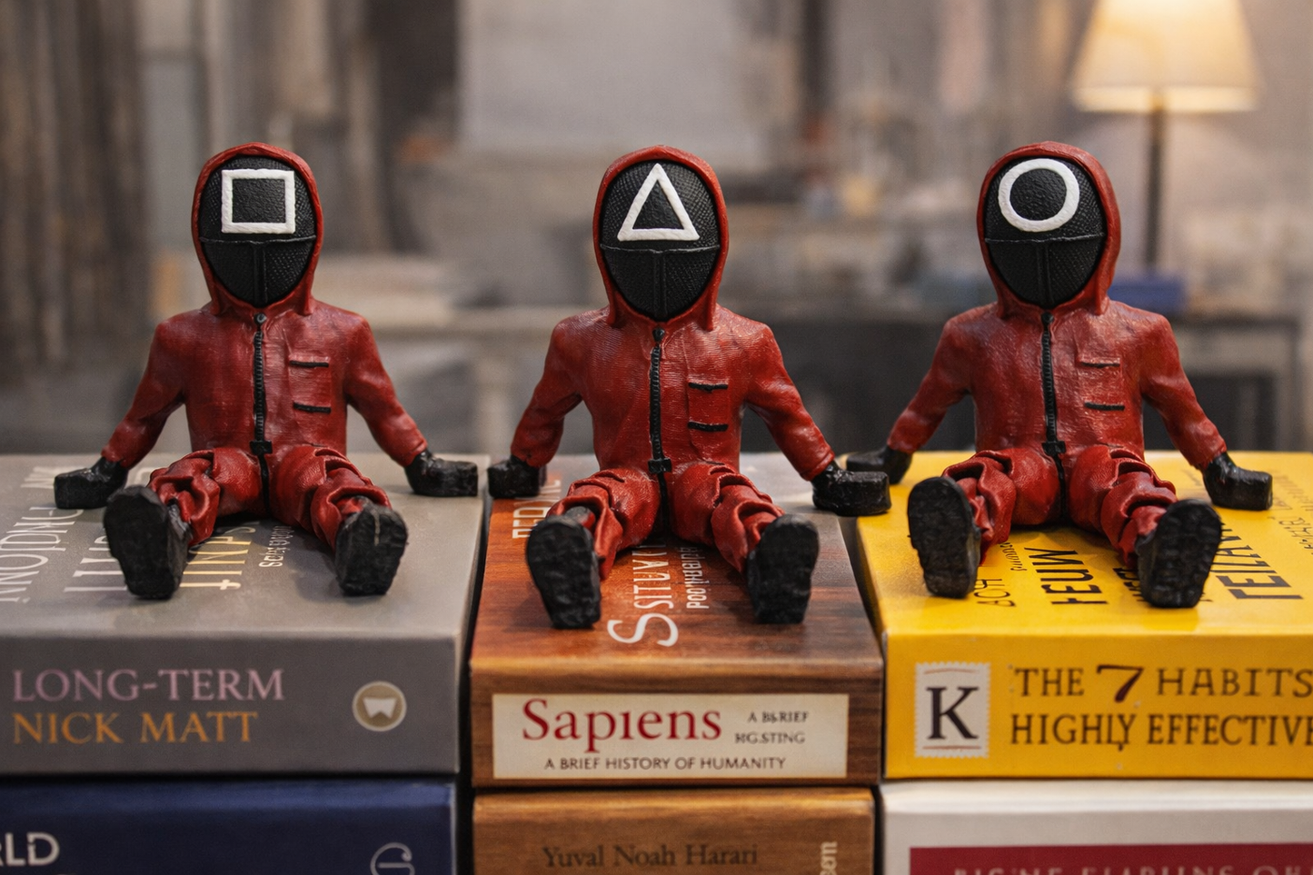 Squid Characters Army in Red – Square, Triangle & Circle Mask Figurine Set